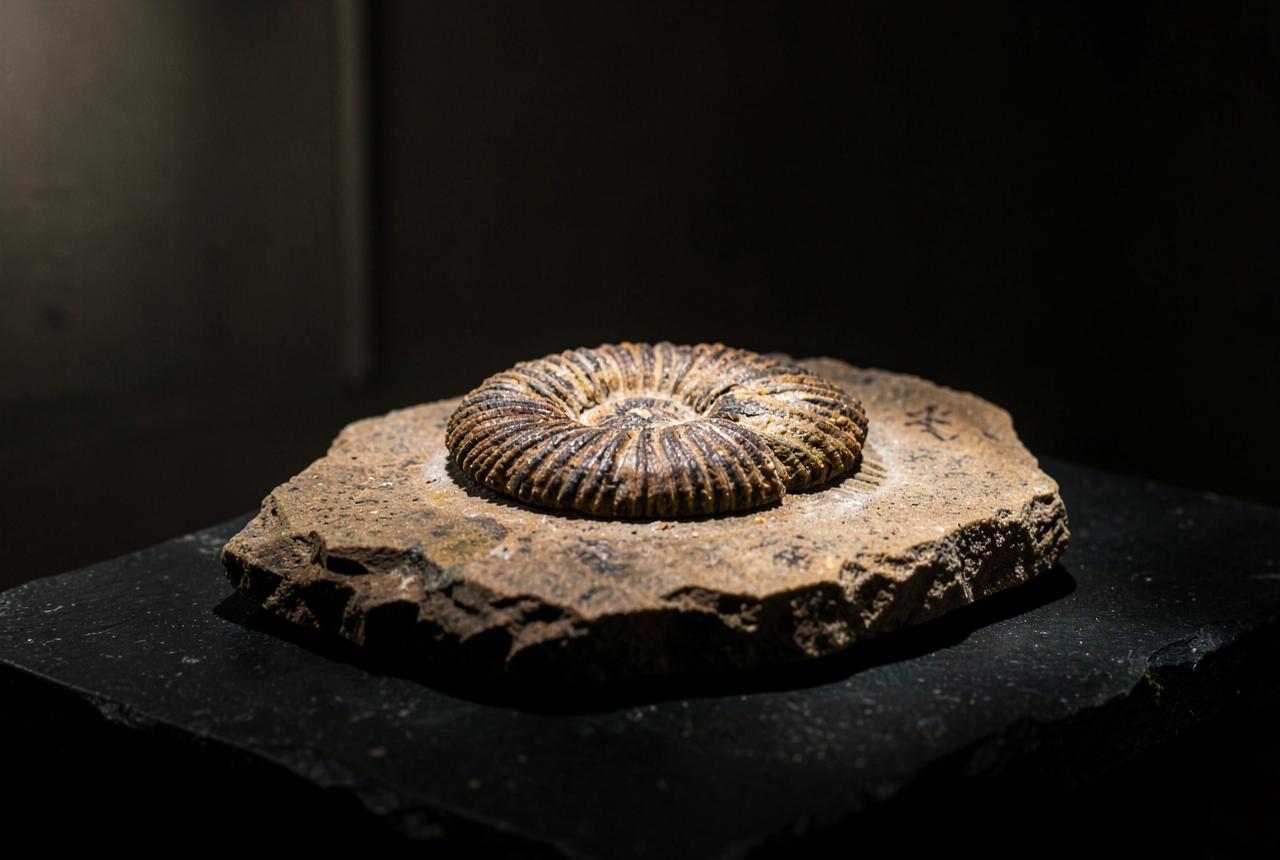 Ammonite fossilisée dans un bloc calcaire / Ammonite fossil in a limestone block